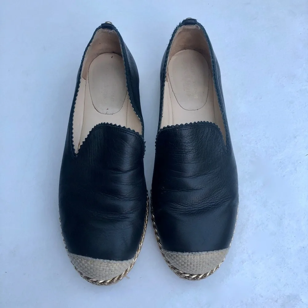 Stuart Weitzman for Russel & Bromley Black Leather Espadrille Flats